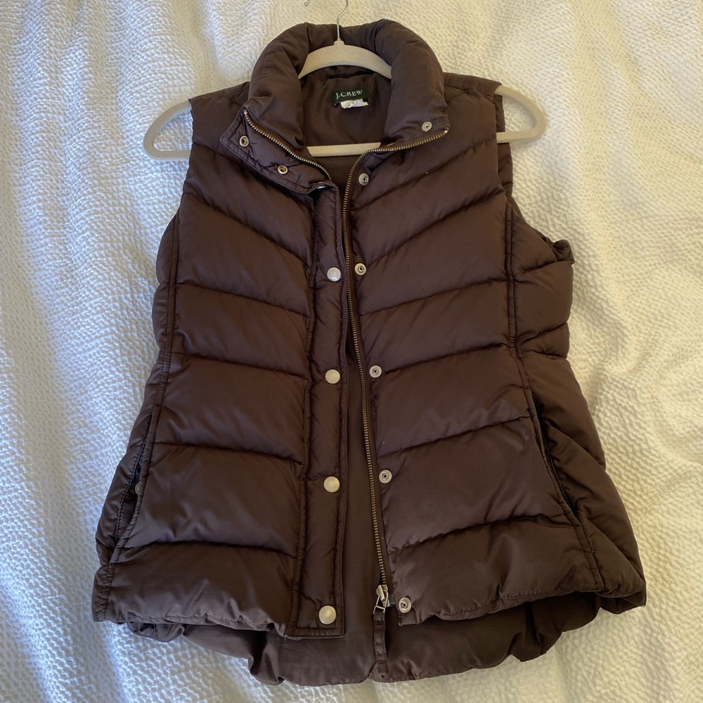 J. Crew Chocolate Brown Puffer Vest Small Cabincore